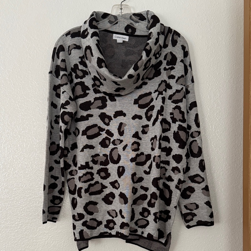 Calvin Klein Black and Gray Animal Print Cowl Neck Sweater